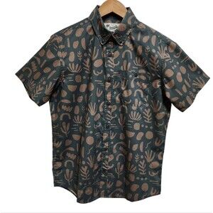 Howler Bros Mansfield Shirt Mens S Cotton Poly Distant Forms Dark Forest Print
